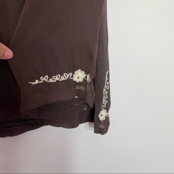 AML Brown Long Sleeve Sheer Top - Picture 6 of 15